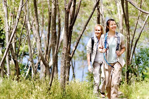 young women hiking