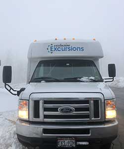 shuttle van in fog